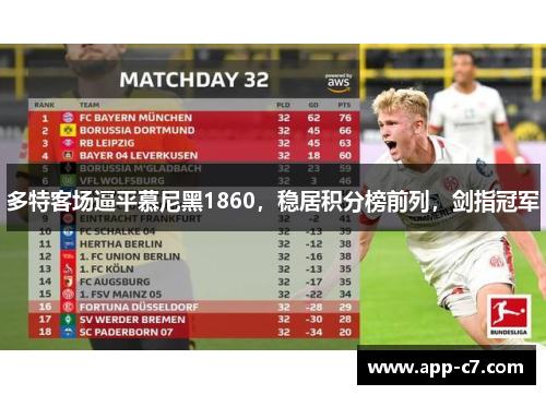 多特客场逼平慕尼黑1860，稳居积分榜前列，剑指冠军